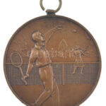 1931. Bronz tenisz emlékérem füllel (40mm) T:XF patina, kis ph. / Hungary 1931. Bronze tennis medallion with ear (40mm) C:XF patina, small edge error