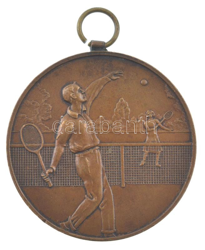 1931. Bronz tenisz emlékérem füllel (40mm) T:XF patina, kis ph. / Hungary 1931. Bronze tennis medallion with ear (40mm) C:XF patina, small edge error