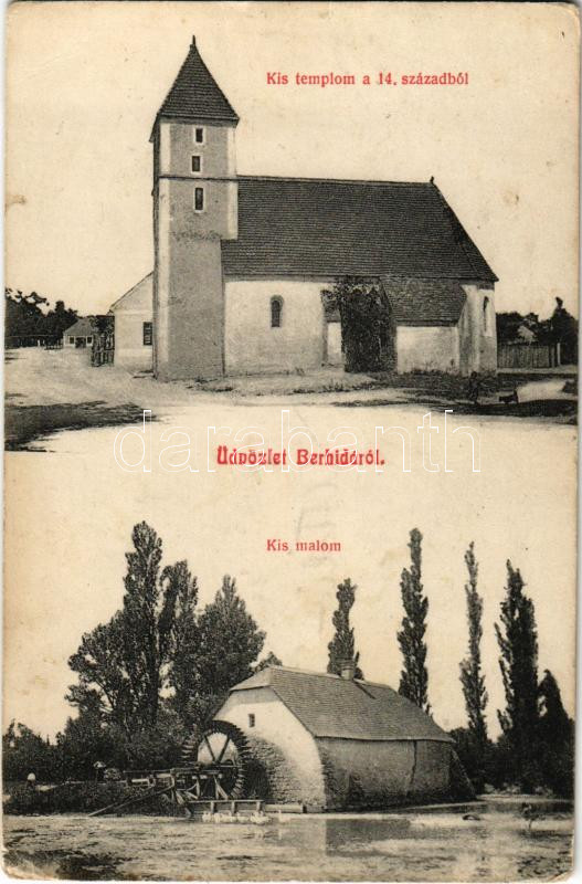 1908 Berhida, Kis temploma a 14. századból, kis malom (EK)