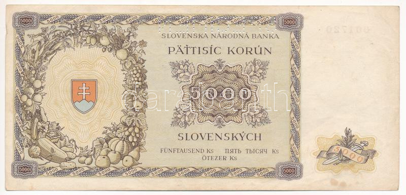 Szlovákia 1944. 5000K '2Ah 001720', 'SPECIMEN (MINTA)' perforációval T:F Slovakia 1944. 5000 Korun '2Ah 001720' with 'SPECIMEN' perforation C:F Krause P#14s - Image 2
