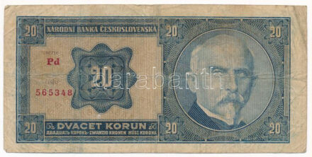 Csehszlovákia 1926. 20K 'Pd 565348' T:VG Czechoslovakia 1926. 20 Korun 'Pd 565348' C:VG Krause P#21