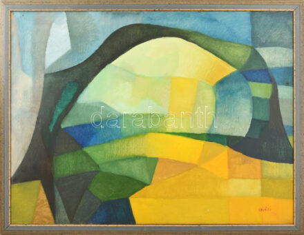 Kőrösi Papp Kálmán (1940-): Nonfiguratív táj, 1989. Olaj, vászon, jelezve jobbra lent, hátoldalán autográf felirattal. 60x80 cm. Fakeretben. / oil on canvas, signed, with autograph description on the reverse, framed