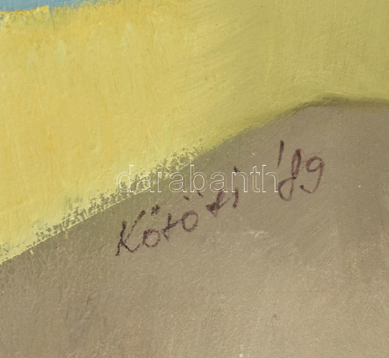 Kőrösi Papp Kálmán (1940-): Remete lak, 1989. Olaj, farost, jelezve jobbra lent, hátoldalán autográf felirattal. 50x40 cm. Fakeretben. - Image 4