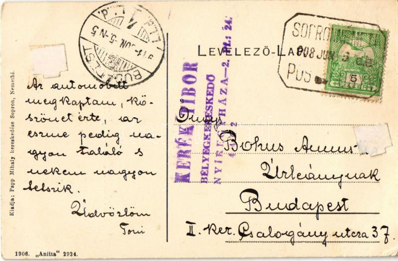 1908 Sopronnémeti, Németi; templomok. Papp Mihály kiadása + 'POSTAI ÜGYN' (EK) - Image 2