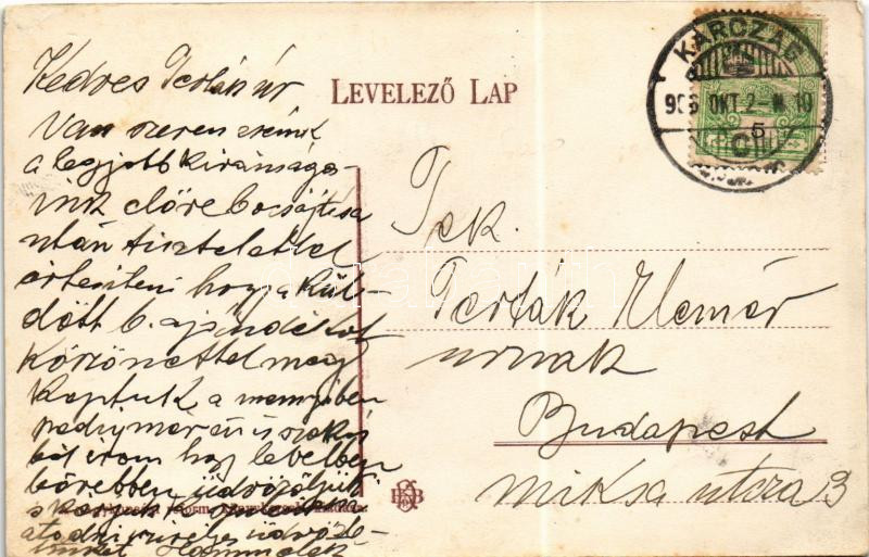 1906 Karcag, Nagykunsági Hírlap szerkesztősége magyar zászlóval, templom (EK) - Image 2