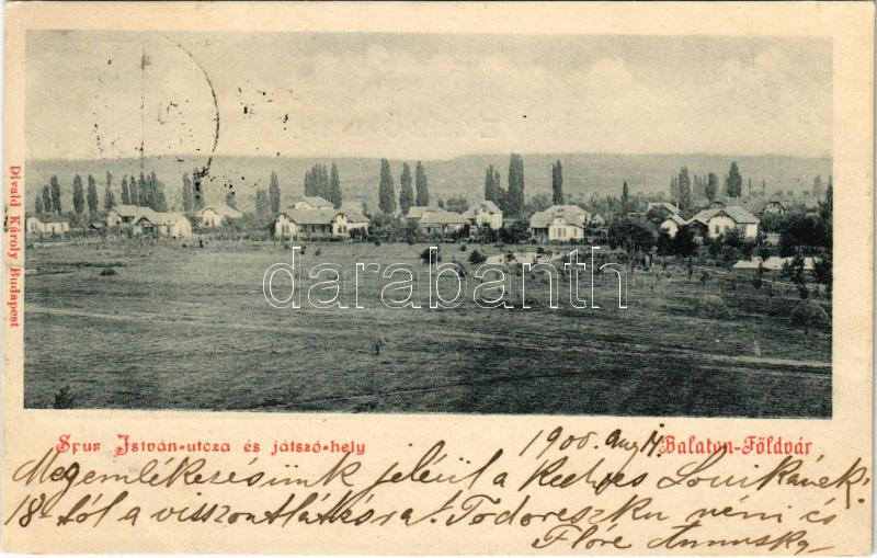 1900 Balatonföldvár, Spur István utca és játszóhely. Divald Károly