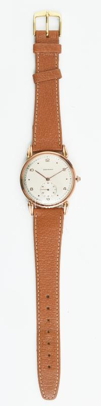 Movado 14K arany kézi felhúzós férfi karóra. Jelzett, hibátlan számlappal, bőr sz íjjal 32 mm - Image 2
