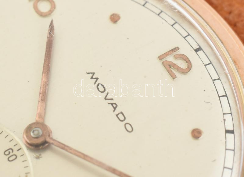 Movado 14K arany kézi felhúzós férfi karóra. Jelzett, hibátlan számlappal, bőr sz íjjal 32 mm - Image 3