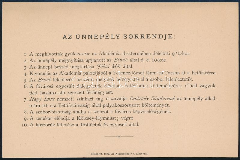 1882 Bp., Meghívó a Petőfi-szobor leleplezési ünnepélyére - Image 2