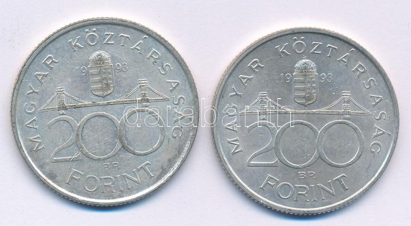 1993. 200Ft Ag 'MNB' (2x) T:AU,XF patina, karc Adamo F13 - Image 2