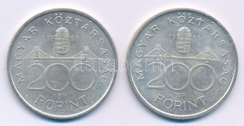 1993. 200Ft Ag 'MNB' (2x) T:AU,XF patina Adamo F13 - Image 2