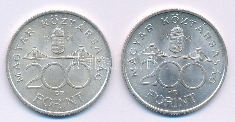 1993. 200Ft Ag 'MNB' (2x) T:AU,XF Adamo F13 - Image 2