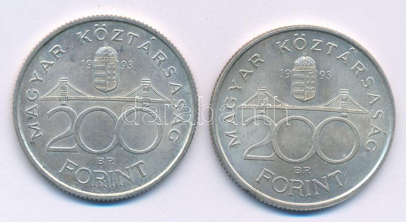 1993. 200Ft Ag 'MNB' (2x) T:AU,XF patina Adamo F13 - Image 2