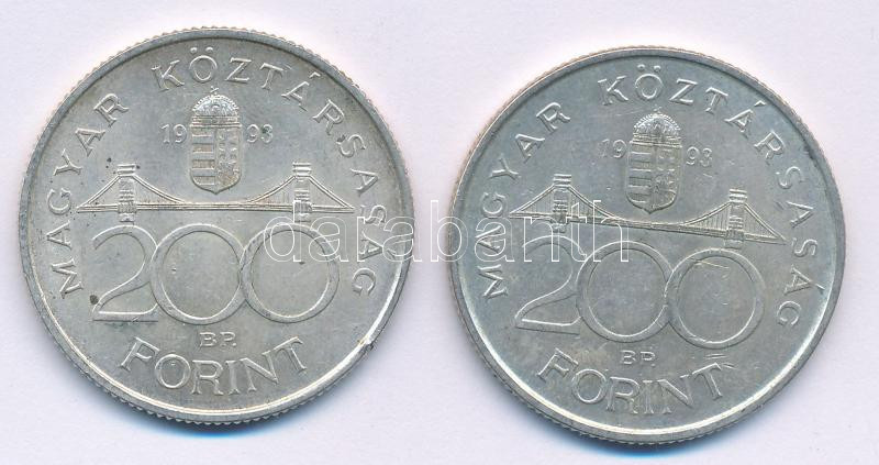 1993. 200Ft Ag 'MNB' (2x) T:AU,XF patina Adamo F13 - Image 2