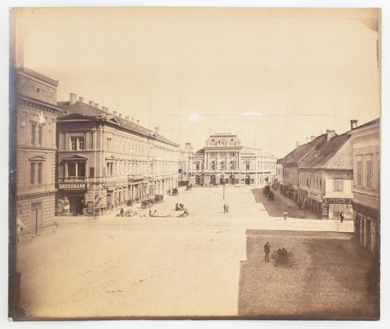cca 1890 Szeged, Klauzál tér, Kárász utca, Európa Szálloda, Grossmann B., Kiss Zsigmond, Lausevits és Stojkovits, Pulczner Gyula özv. üzletei, felületi sérülésekkel, 27×32 cm