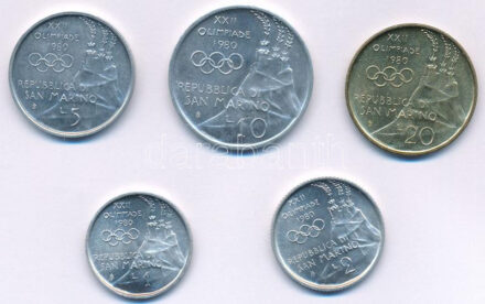 San Marino 1980. 1L-20L (5xklf) forgalmi emlékkiadások T:UNC,AU San Marino 1980. 1 Lira - 20 Lire (5xdiff) circulating commemorative coins C:UNC,AU