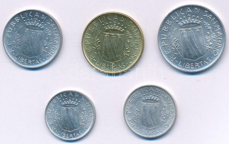 San Marino 1981. 1L-20L (5xklf) forgalmi emlékkiadások T:UNC,AU San Marino 1981. 1 Lira - 20 Lire (5xdiff) circulating commemorative coins C:UNC,AU - Image 2