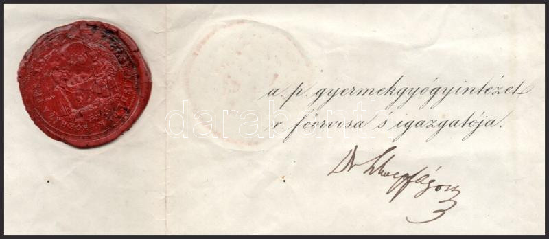 1848 Gyermekgyógyászi bizonyítvány Schäffer Andor sebészmester részére, Pest, Junius 6-kán, 1848. A Pesti Gyermekgyógyintézet főorvosa és igazgatója, Schöpf(-Merei) Ágost, (1804-1858) orvos- és sebészdoktor, gyermekgyógyász - Image 3