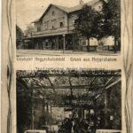 1909 Hegyeshalom, vasútállomás, vasúti vendéglő kertje, étterem. Art Nouveau, floral (EK)