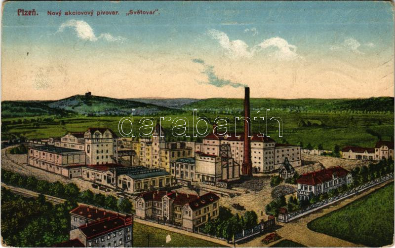 1916 Plzen, Pilsen; Novy akcionovy pivovar 'Svetovar' / brewery, beer factory (Rb)