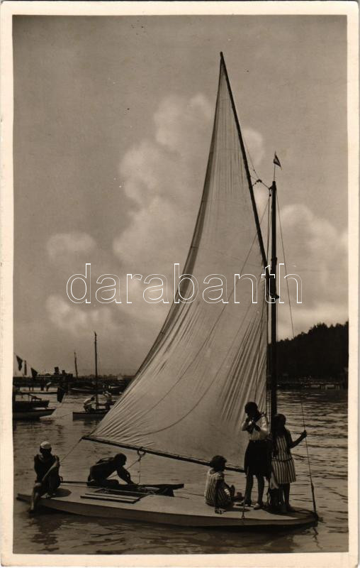 1930 Siófok, Balaton, vitorlás a kikötőben