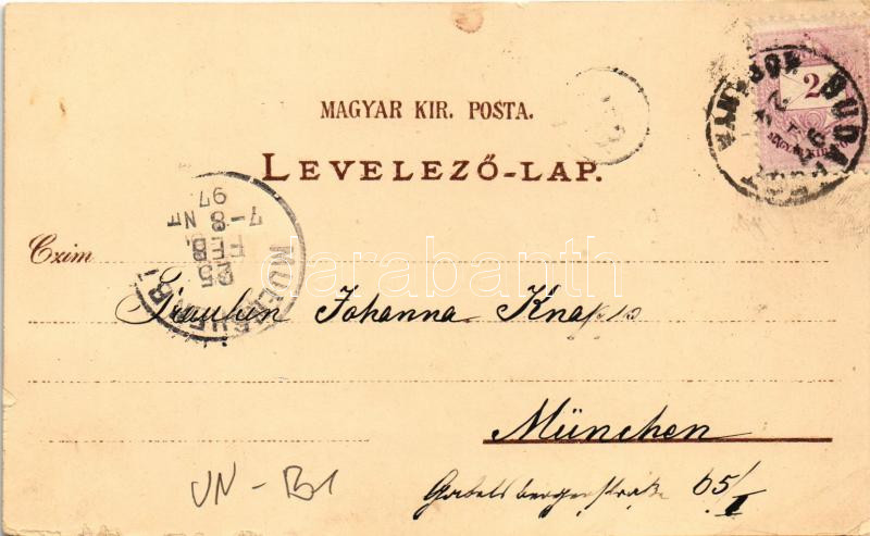 1897 (Vorläufer) Budapest, Vámháztéri híd, Feszty körkép, Vígszínház. Eisler G. kiadása, Art Nouveau, floral, litho (vágott / cut) - Image 2