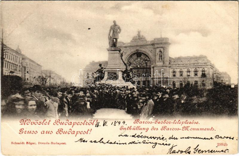 1899 (Vorläufer) Budapest VII. Baross szobor leleplezése 1898-ban, ünnepség (EK)