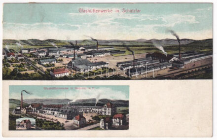 Zaclér, Schatzlar; Glashüttenwerke in Schatzlar, Glashüttenwerke in Gablonz a. N. / glassworks, glass factory in Zaclér and in Jablonec nad Nisou