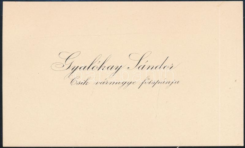 1914 szentgyörgyi Gyalókay Sándor (1863-1943) Csik vármegye főispánjának sajátkezű gratuláló sorai névjegykártyája hátoldalán, Bary József (1858-1915) királyi törvényszéki elnök, a tiszaeszlári vérvádper vizsgálóbírója - Image 2