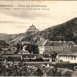 1908 Fraknó, Forchtenstein; Ansicht von Fraknó mit der Festung / Fraknó vára. Schön Sam. kiadása / castle, general view (EK)