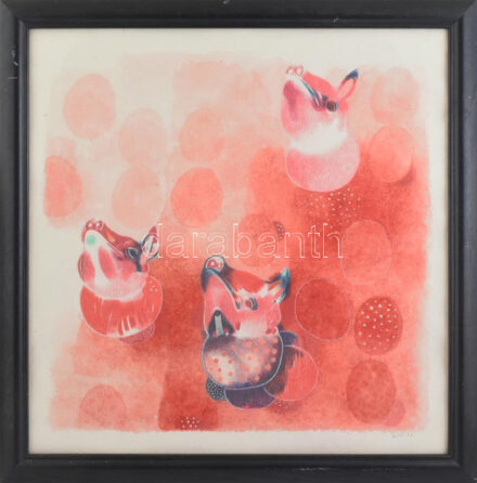 Földi Péter (1949-): A vörös disznó, 1996. Vizespác, papír, jelezve jobbra lent. Üvegezett fakeretben. 58x57 cm