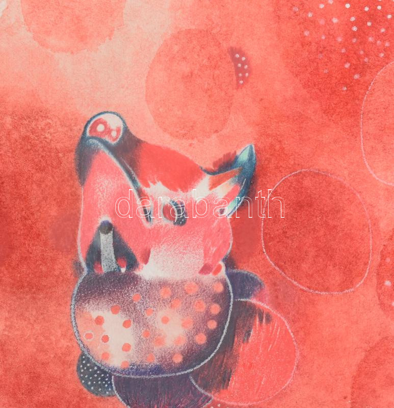 Földi Péter (1949-): A vörös disznó, 1996. Vizespác, papír, jelezve jobbra lent. Üvegezett fakeretben. 58x57 cm - Image 2