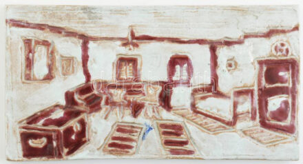 Kerámia falikép, színes máza, AS jelzéssel, kopásokkal, 12x22 cm