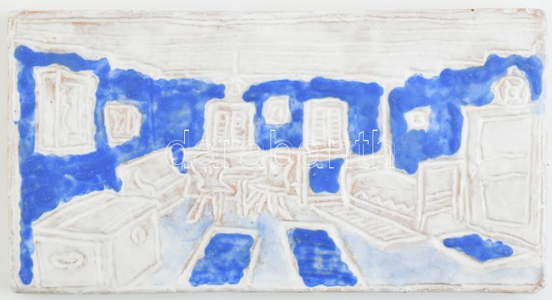 Kerámia falikép, színes máza, AS jelzéssel, kopásokkal, 12x22 cm