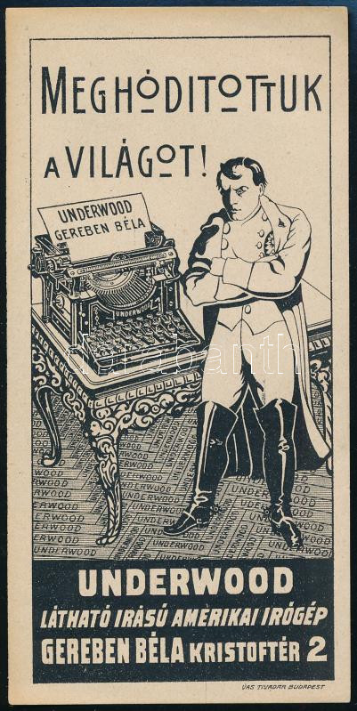 Underwood amerikai írógép számolócédula