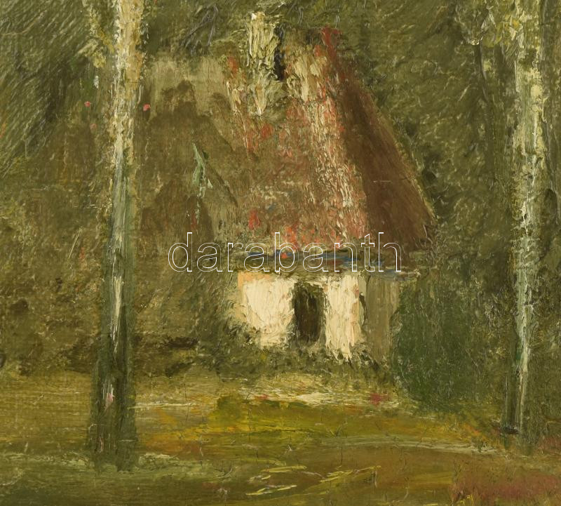 Gulácsy Lajos (1882-1932): Ház a fák között, 1900 körül. Olaj, vászon, fára ragasztva. Jelezve balra lent: Gulácsy L. 37,5x26,5 cm. Keret hátoldalán Szépművészeti Múzeum 795/955 bírálati címkéjével. Bellák Gábor - Image 4