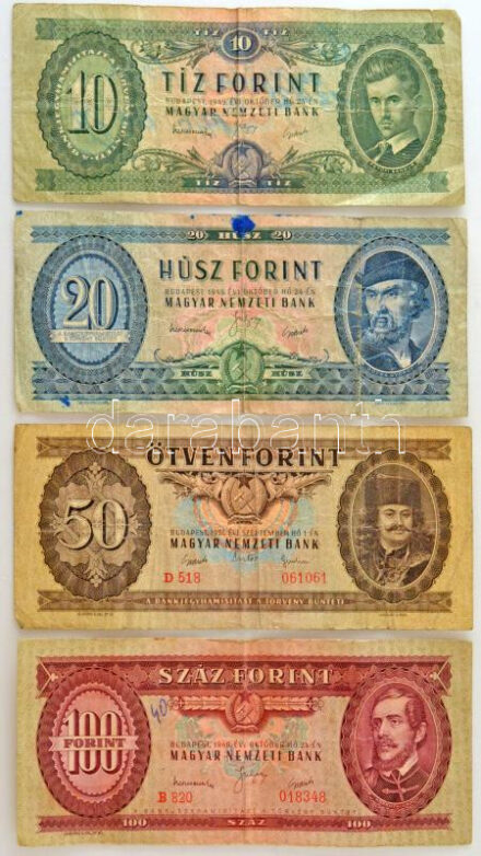 1949. 10Ft + 20Ft + 100Ft + 1951. 50Ft T:F,VG közte folt, firka