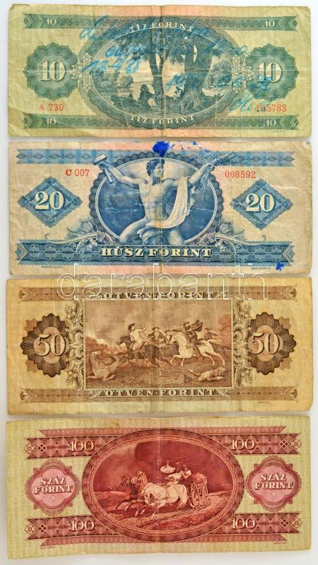 1949. 10Ft + 20Ft + 100Ft + 1951. 50Ft T:F,VG közte folt, firka - Image 2