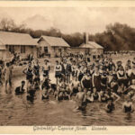 1932 Miskolctapolca, Görömbölytapolca, Görömbölyi-Tapolca, Tapolca (Miskolc); uszoda, fürdőzők. Grünwald Ignác kiadása