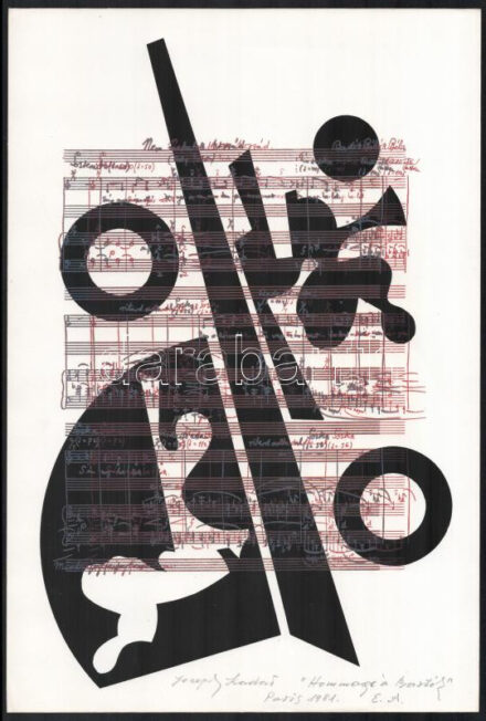 Joseph Kádár (1936-2019): Hommage á Bartók, 1981. Szitanyomat, papír, jelzett. Művészpéldány E.A. jelzéssel. 40×27 cm / Joseph Kádár (1936-2019): Hommage á Bartók, 1981. Screenprint on paper, signed. E.A. artist's proof. 40x27 cm