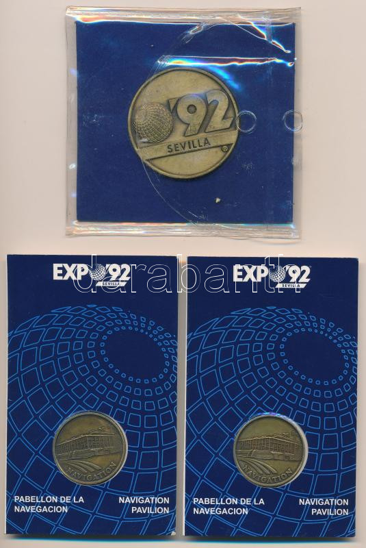 Spanyolország 1992. 'Expo '92 Sevilla' fém emlékérmek (3db/2xklf) eredeti csomagolásban (27mm; 42mm) T:AU Spain 1992. 'Expo '92 Sevilla' metal commemorative medallions (3pcs/2xdiff) in their original packing (27mm; 42mm) C:AU