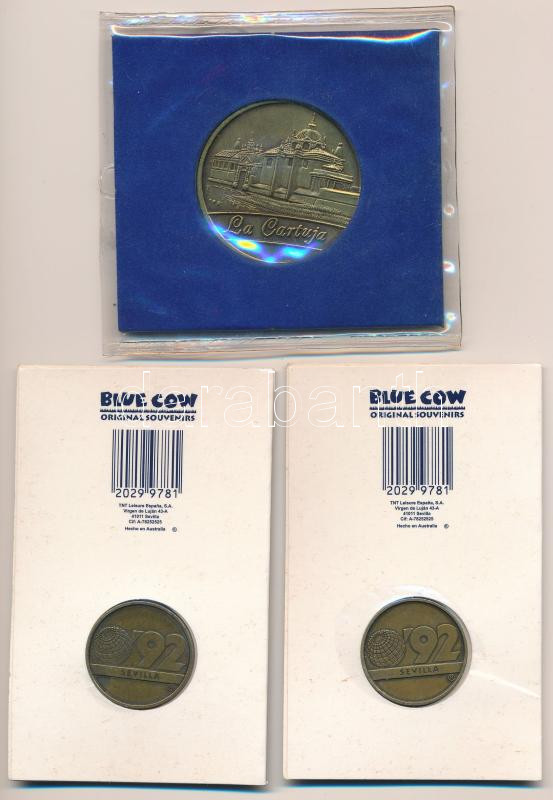 Spanyolország 1992. 'Expo '92 Sevilla' fém emlékérmek (3db/2xklf) eredeti csomagolásban (27mm; 42mm) T:AU Spain 1992. 'Expo '92 Sevilla' metal commemorative medallions (3pcs/2xdiff) in their original packing (27mm; 42mm) C:AU - Image 2