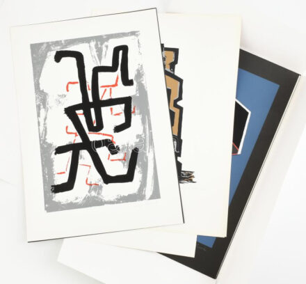Frank Magda (1914-1997): 10 db szitanyomat, papír, mind jelzett és számozott (4/40), lapméret: 50x35 cm. Készült a Vasarely Múzeum műhelyében, 1989. Eredeti karton mappában / Magda Frank (1914-1997): 10 pcs of screenprint on paper, all of