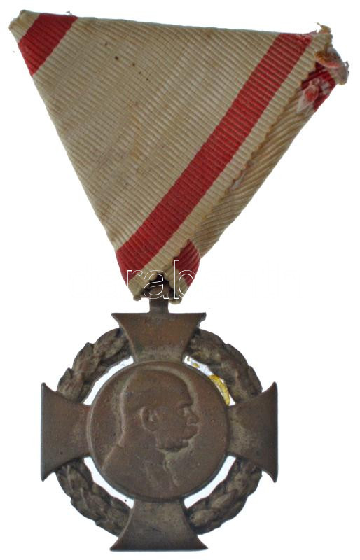 1908. 'Jubileumi Kereszt' aranyozott bronz kitüntetés kopott mellszalaggal T:F patina, kopott aranyozás Hungary 1908. 'Diamond Jubilee Cross' gilt bronze decoration with worn ribbon C:F patina, worn gilding