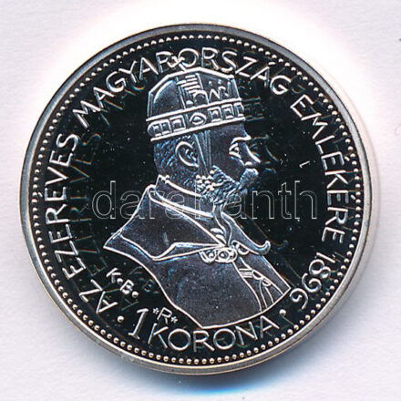 DN ' Magyarok Kincstára - Milleniumi 1 korona' ezüstözött Cu ötvözet emlékérem tanúsítvánnyal (23mm) T:PP