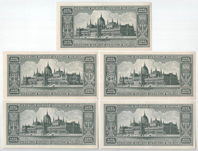 1946. 100.000.000MP (5x) T:AU / Hungary 1946. 100.000.000 Milpengő (5x) C:AU Adamo P33 - Image 2
