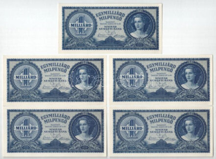 1946. 1.000.000.000MP (5x) T:AU / Hungary 1946. 1.000.000.000 Milpengő (5x) C:AU Adamo P34
