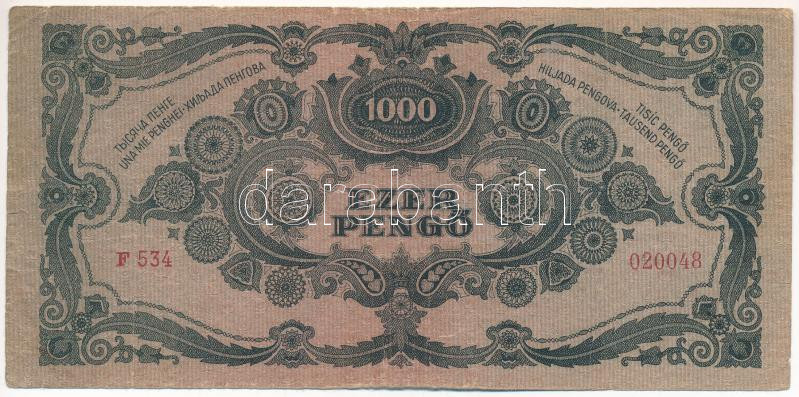 1945. 1000P lemezhibás 'MNB' bélyeggel T:F Adamo P22e - Image 2