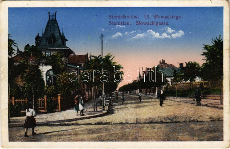 Ivano-Frankivsk, Stanislawów, Stanislau; Slowackigasse / Ul. Slowackiego / street view (small tear)