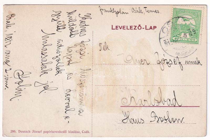 1912 Csák, Csákova, Ciacova; M. kir. állami elemi iskola. Deutsch József kiadása / school (Rb) - Image 2
